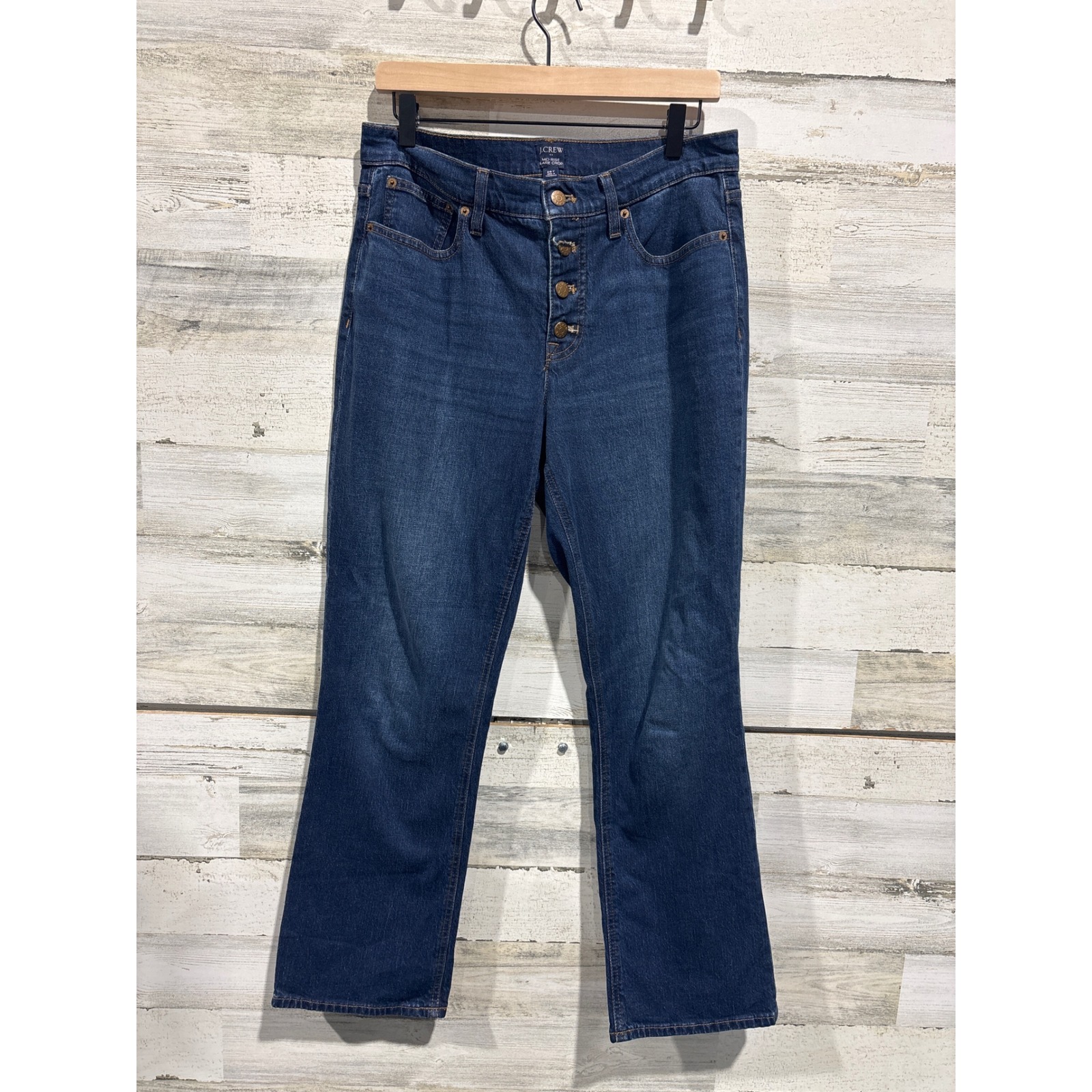 J.Crew Mid Rise Flare Crop Jeans Women Size 29t Blue Button Fly Stretch Classic